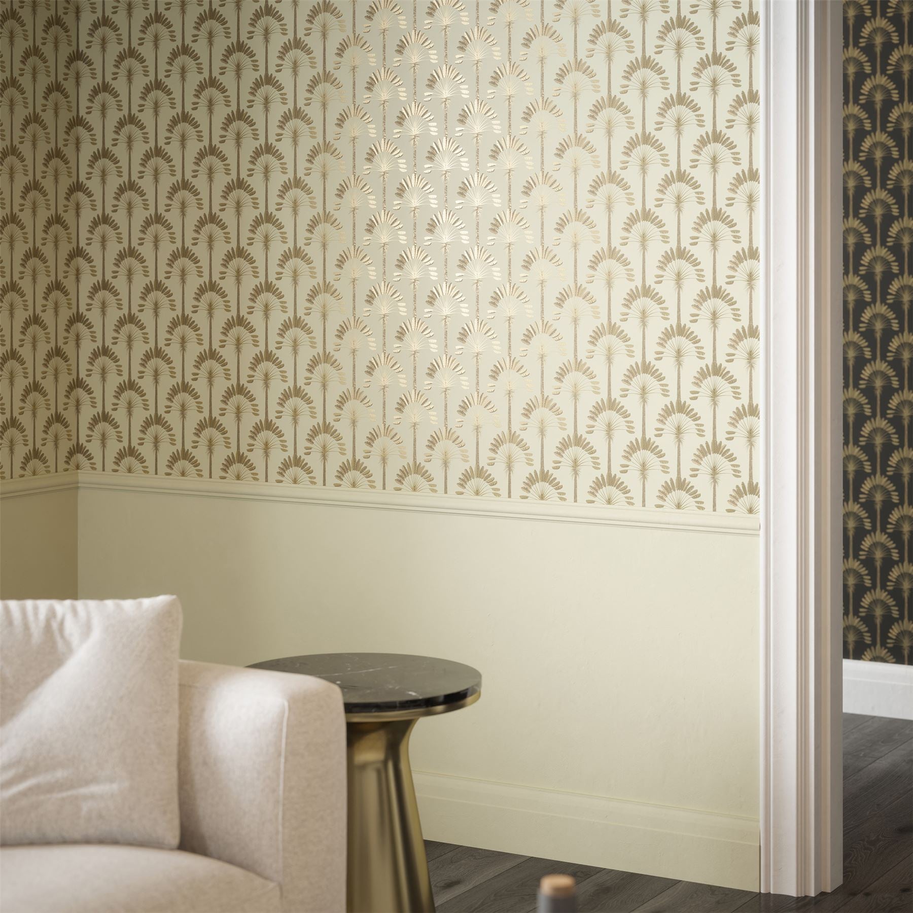 Palm Palace Cream & Gold Wallpaper