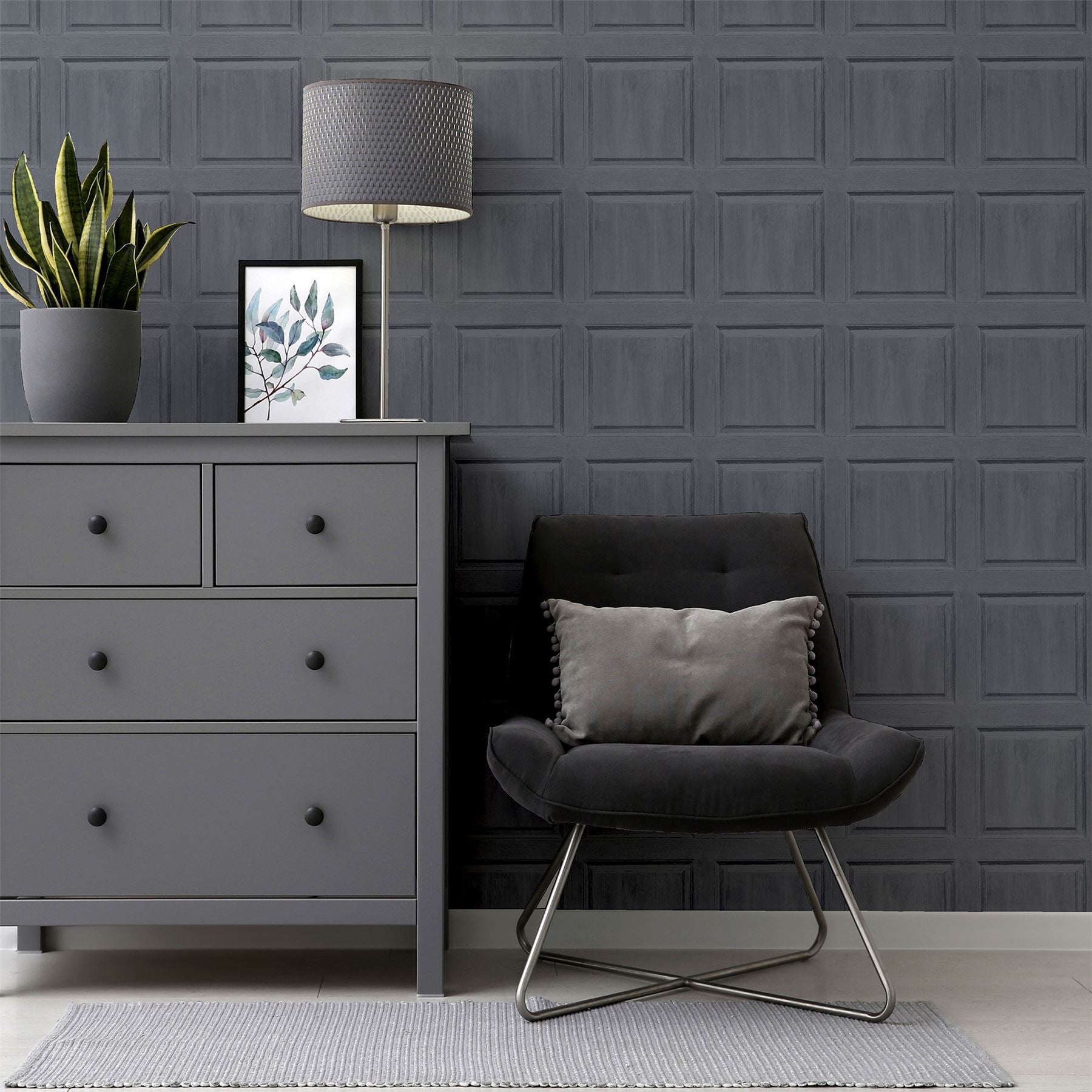Washed Panel Charcoal Wallpaper