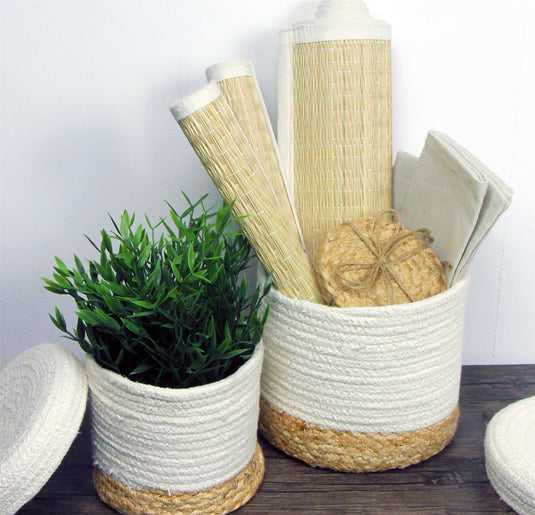 Balham Lidded Nested 18x18x17cm Cream Set of 2 Baskets