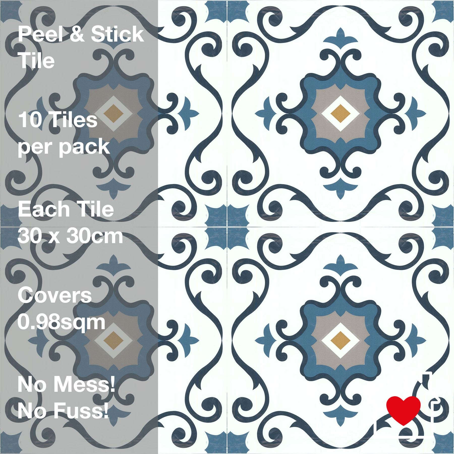 Floor Tile Motif 30.5x30.5cm Blue (10 Tiles Per Pack) - sw6