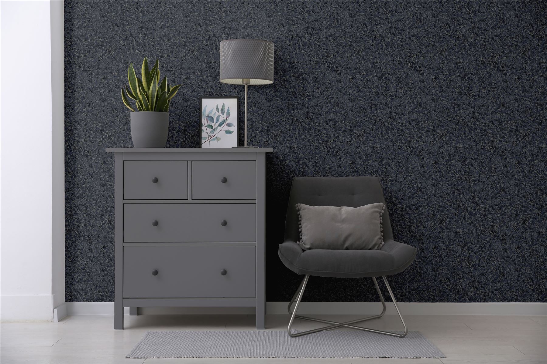 Textured Marble Navy / Silver Wallpaper