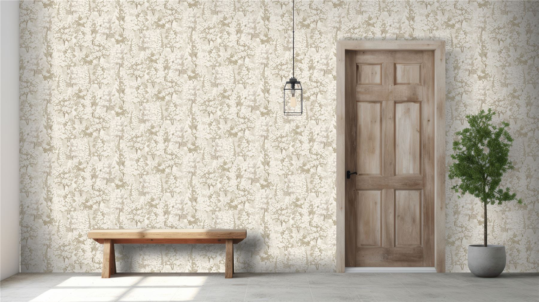 Organic Forest Neutral / Gold Wallpaper