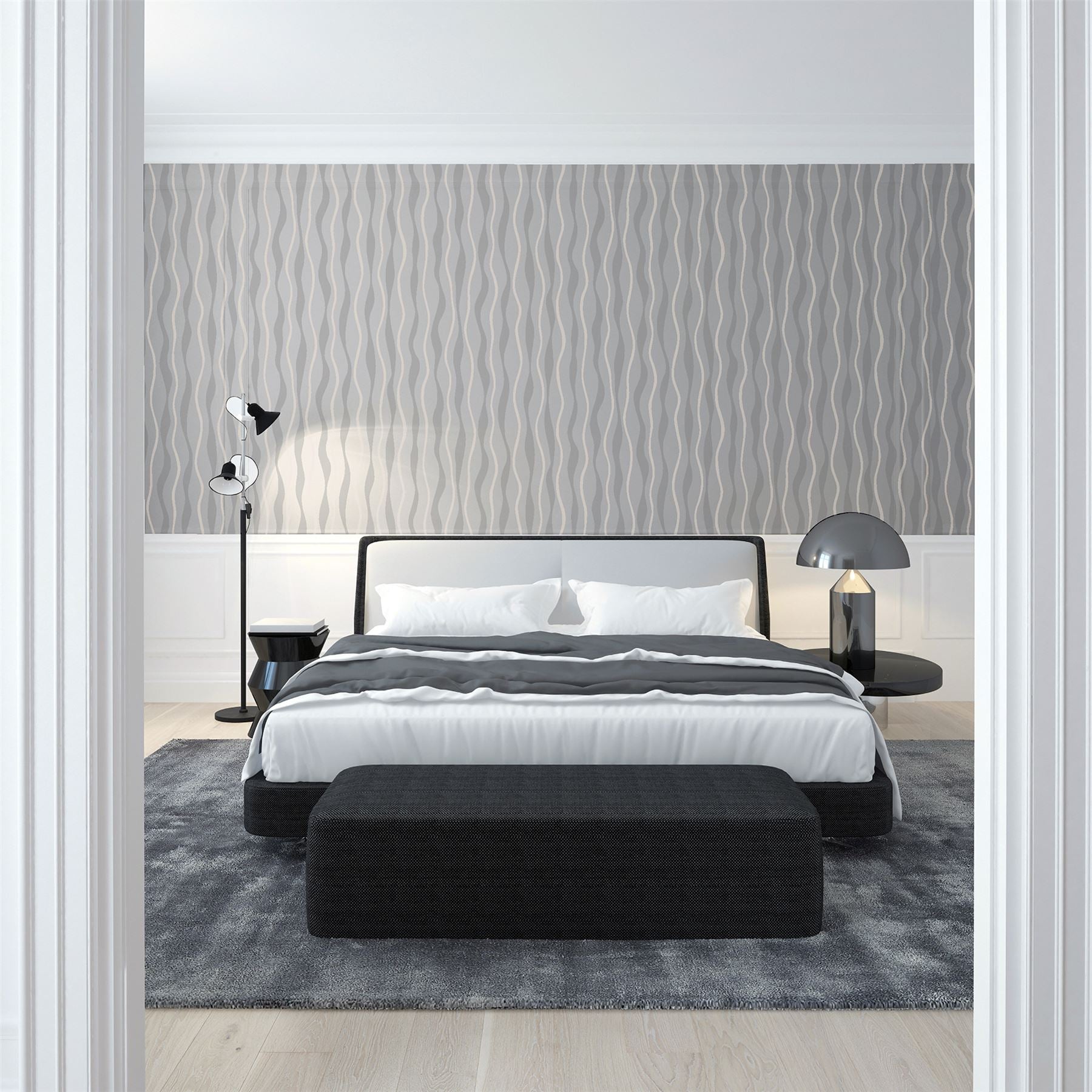 Metallic Wave White/Silver Wallpaper sw12