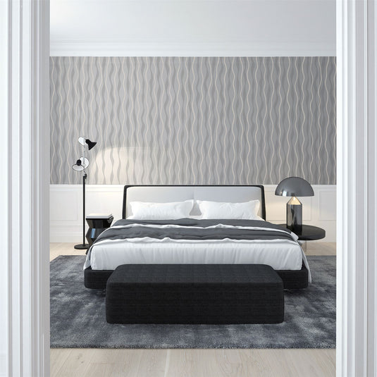 Metallic Wave White/Silver Wallpaper sw12