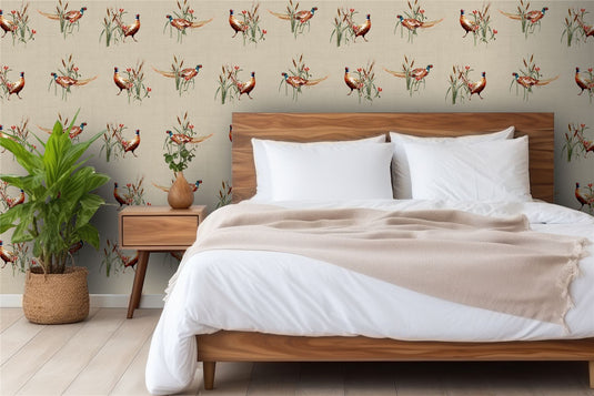 Pheasant Meadow Natural Wallpaper