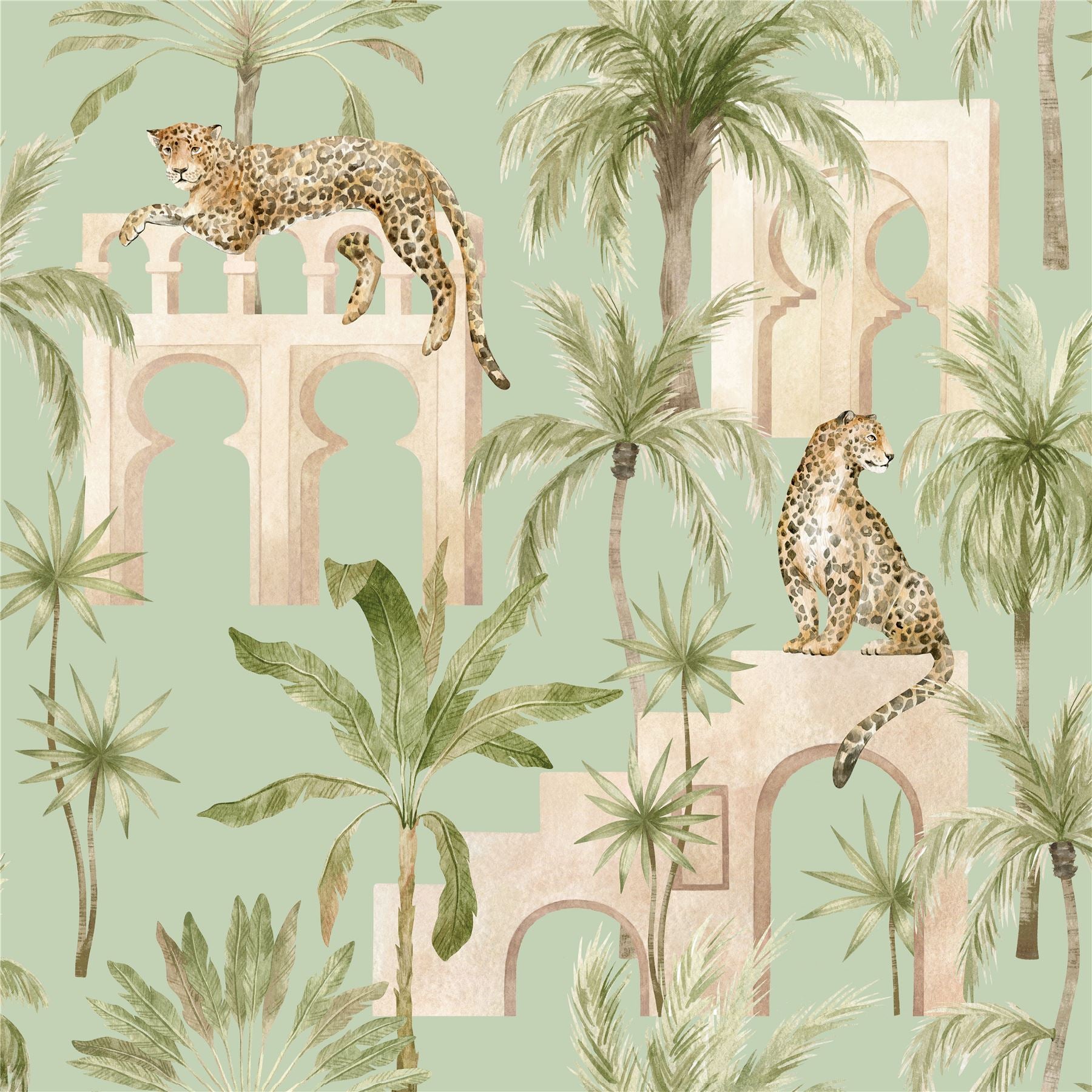 Leopard Arches Sage Green Wallpaper