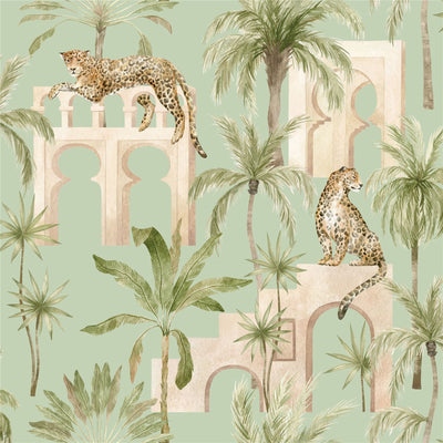 Leopard Arches Sage Green Wallpaper