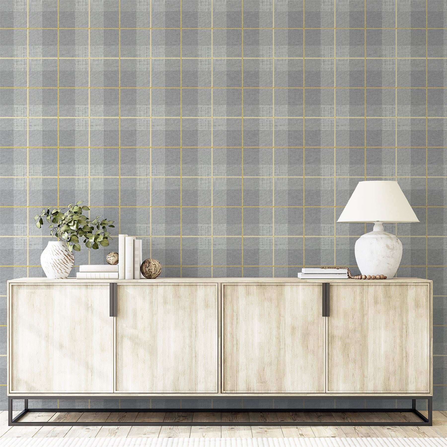 Heritage Tartan Ochre/Grey Wallpaper sw6