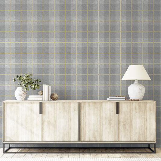 Heritage Tartan Ochre/Grey Wallpaper sw6