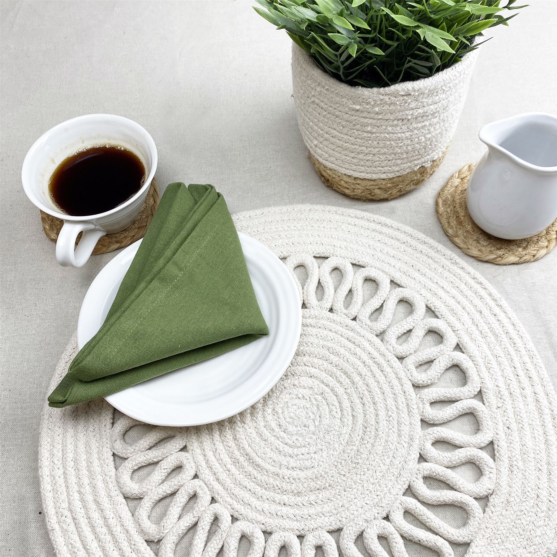 Nene  Round Cotton Sprial 38cm Cream Set of 2 Placemats