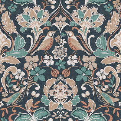 Folk Floral Navy Wallpaper