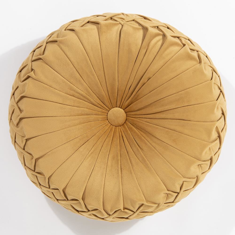 Lake Round Button Velvet Ochre Cushion 35cm