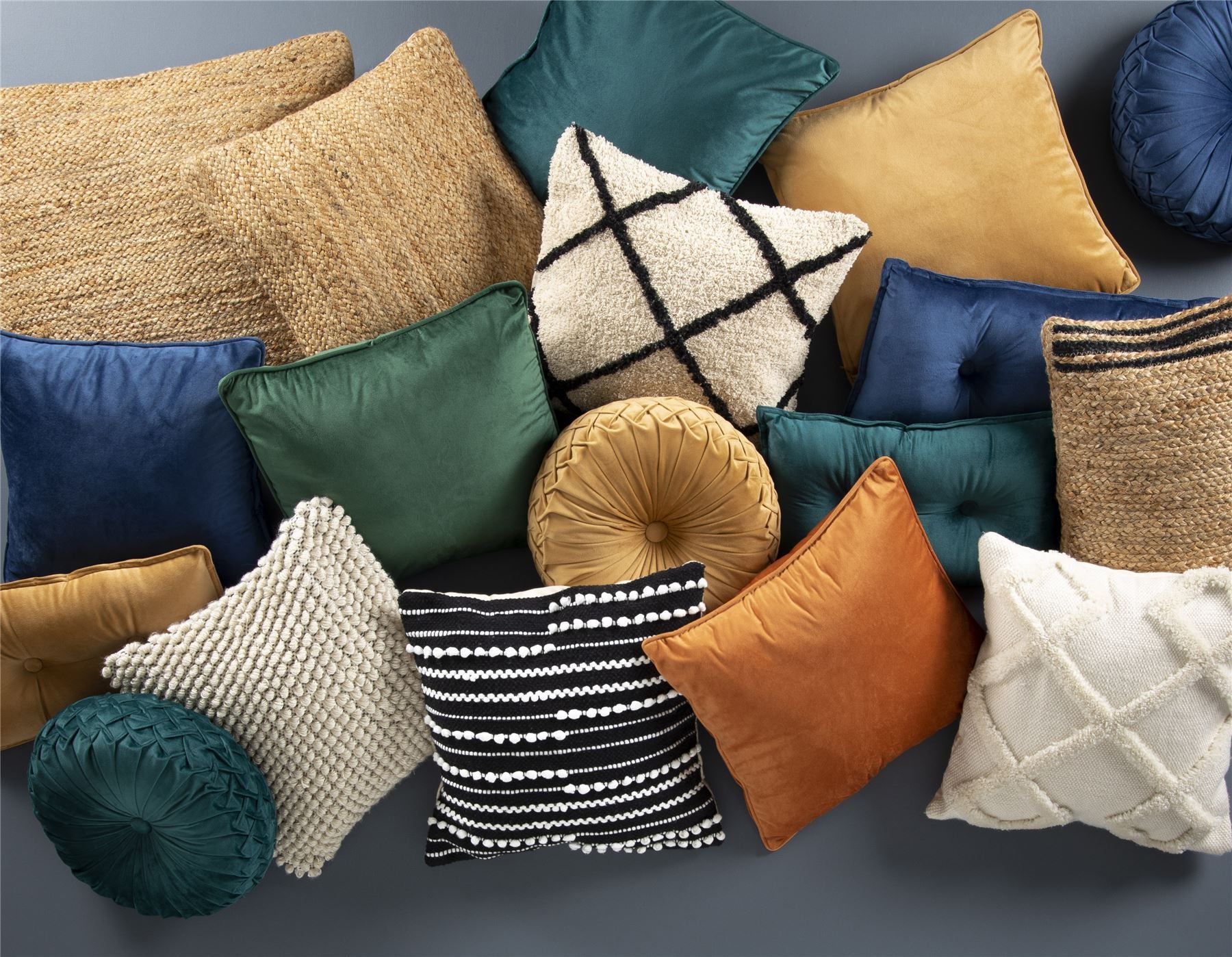 Lake Round Button Velvet Ochre Cushion 35cm