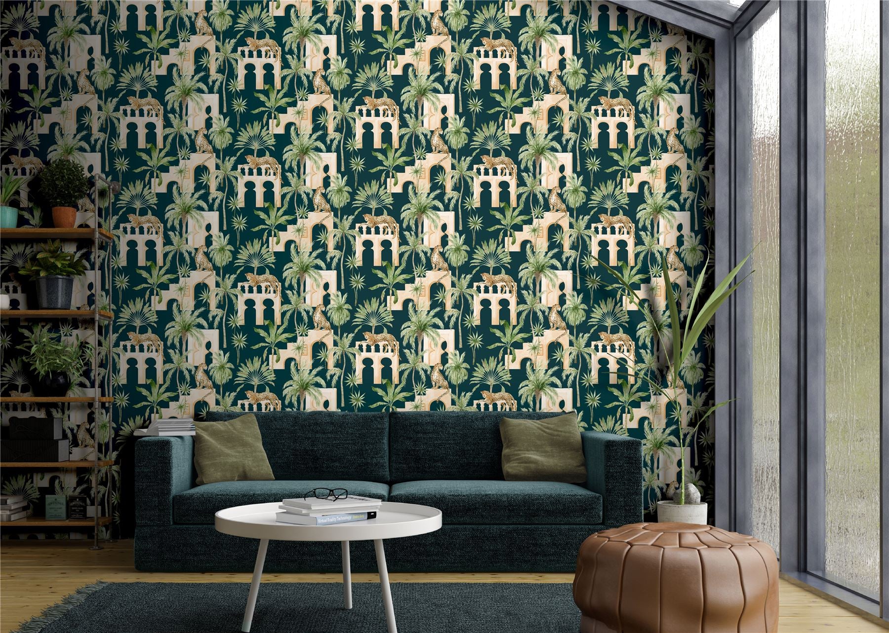 Leopard Arches Navy Wallpaper