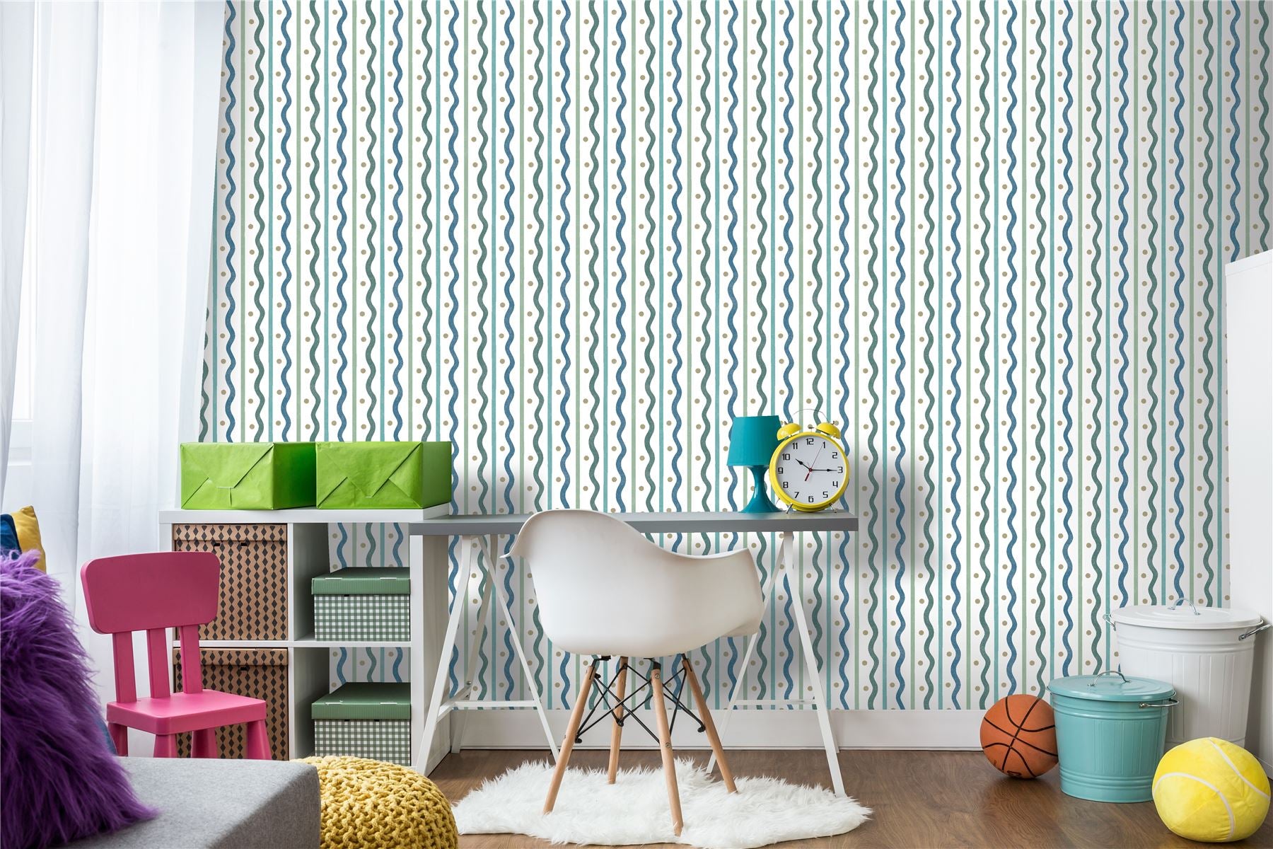 Squiggle Stripe Blue Green Wallpaper