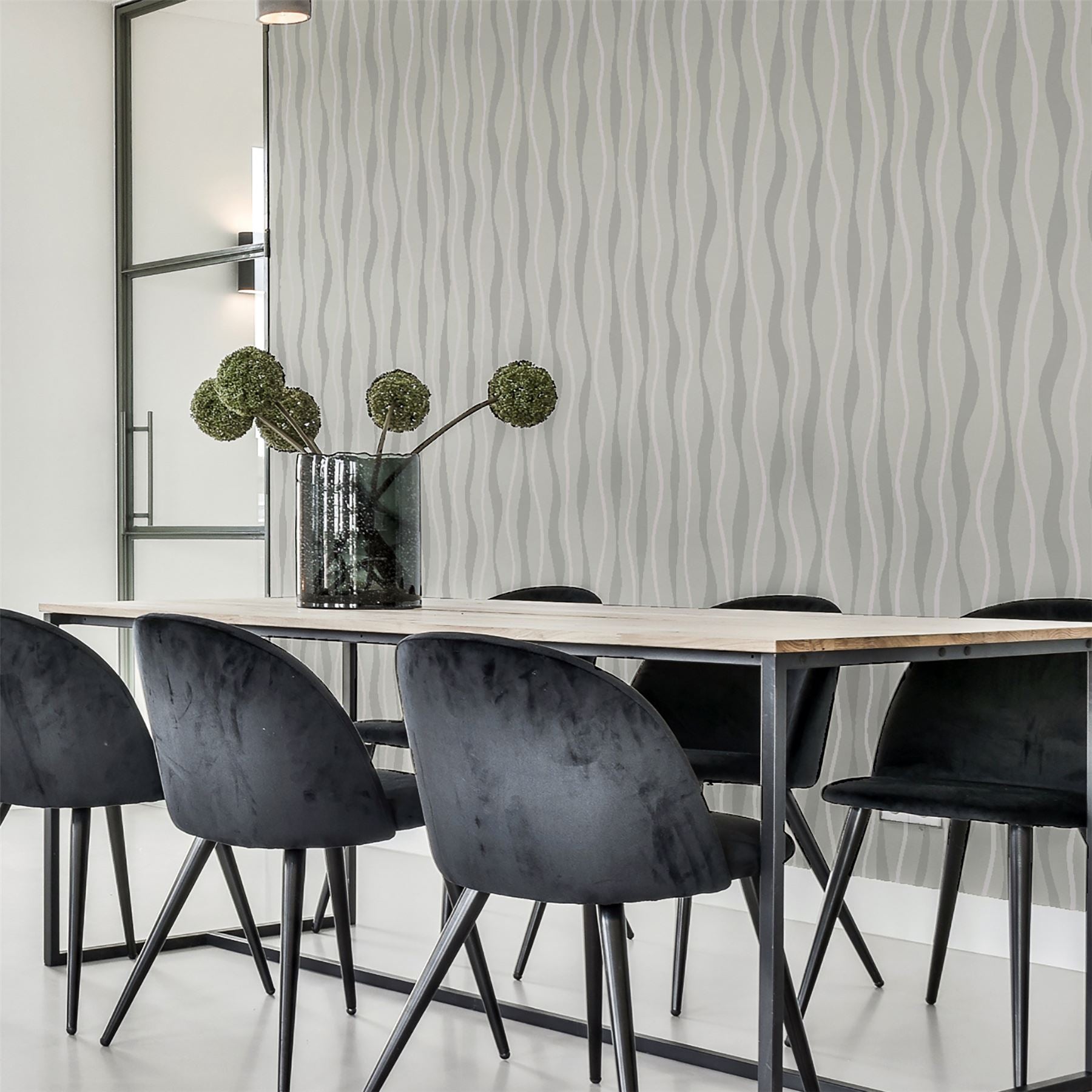 Metallic Wave White/Silver Wallpaper sw12