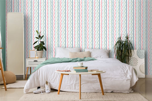 Squiggle Stripe Pink Multi Wallpaper