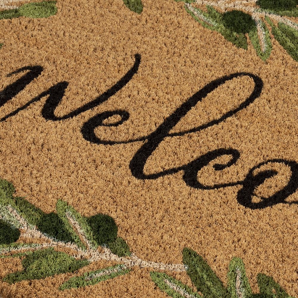 Astley Branch/Welcome Coir 45x75cm Olive Doormat