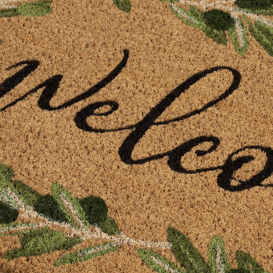 Astley Branch/Welcome Coir 45x75cm Olive Doormat