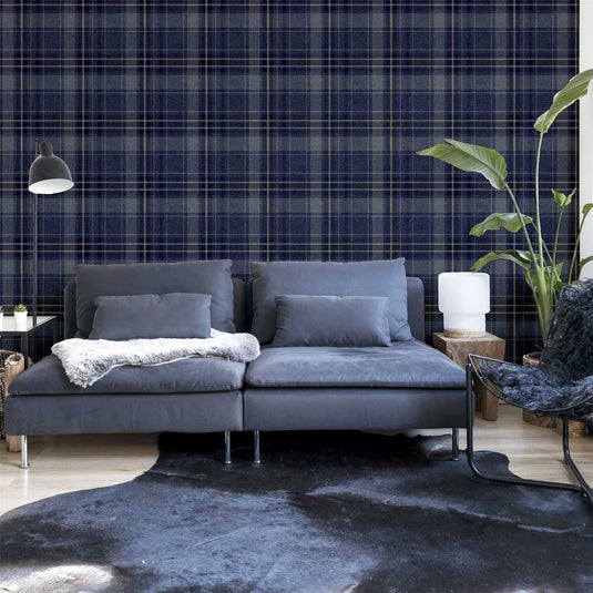 Twilled Plaid Navy/Gold Wallpaper sw12