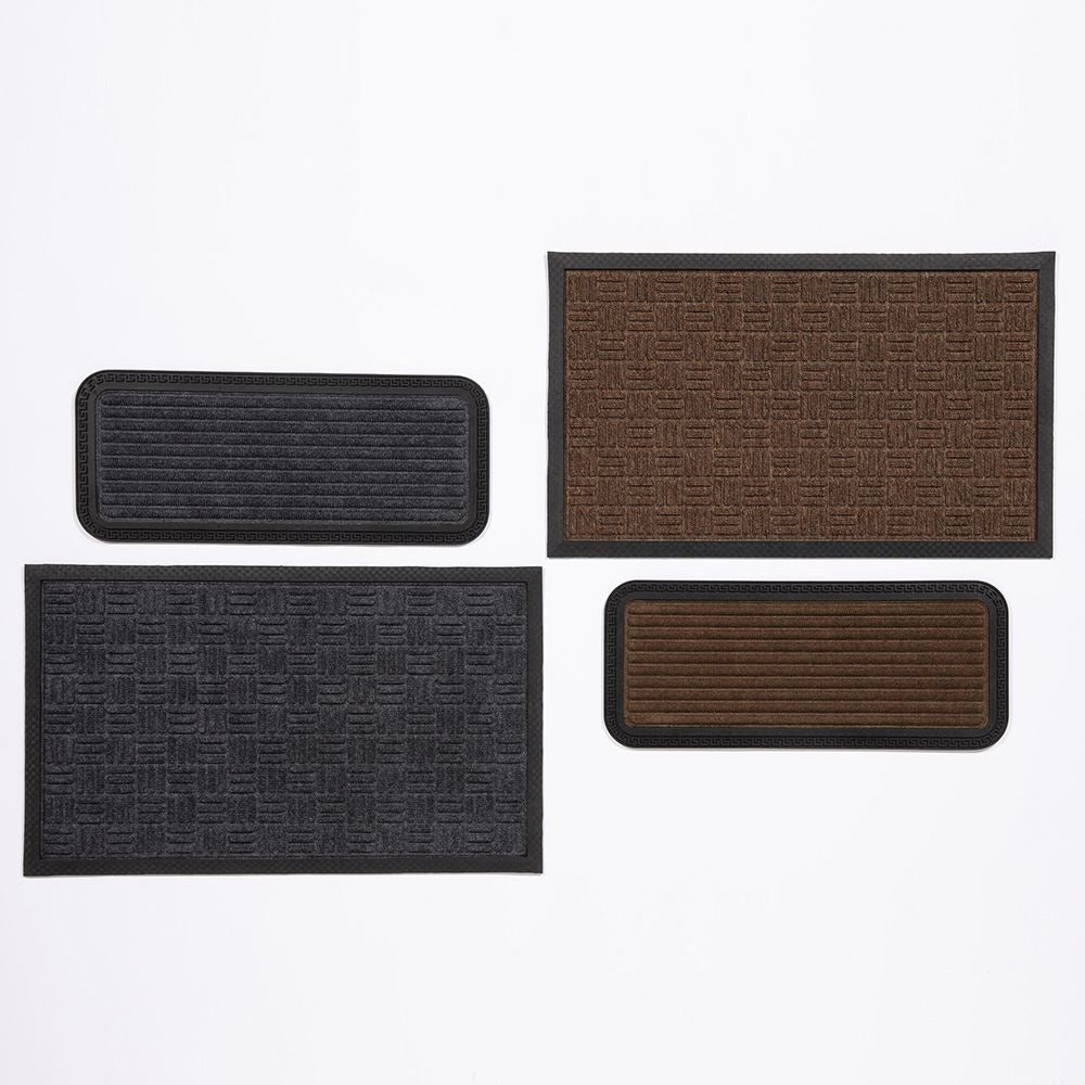 Millbrook Stripe Embossed Backed Polypropylene 25x60cm Grey Doormat