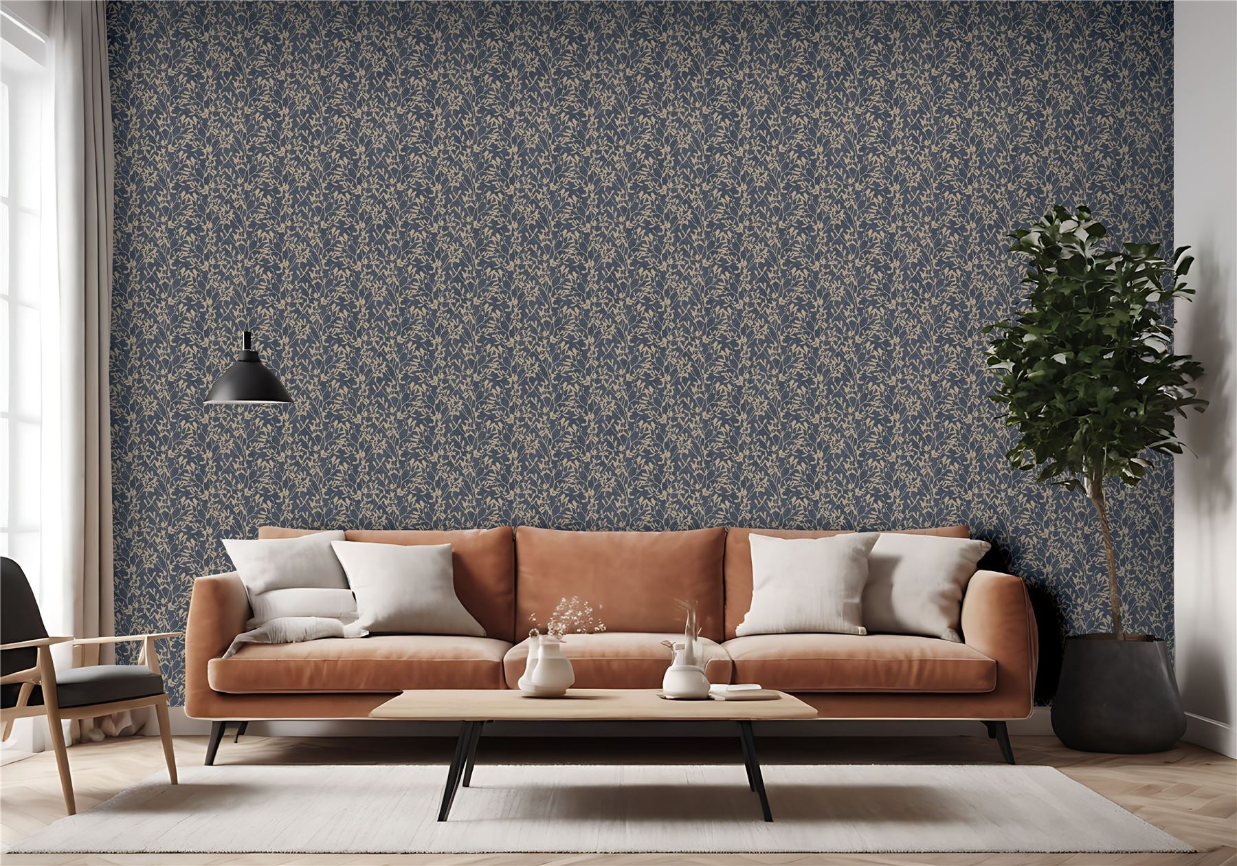 Botanica Leaf Navy & Gold Wallpaper