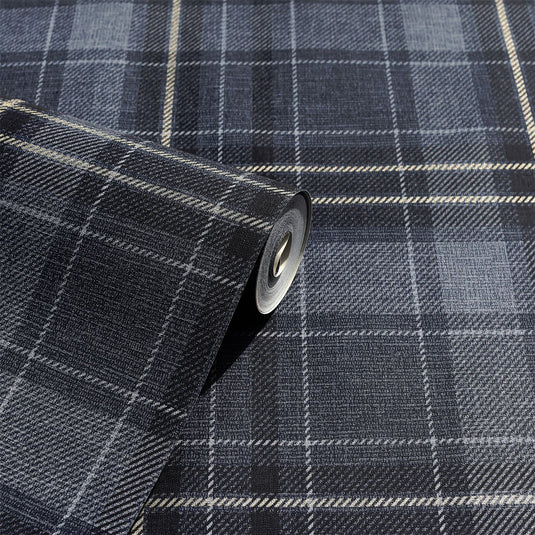 Twilled Plaid Navy/Gold Wallpaper sw12
