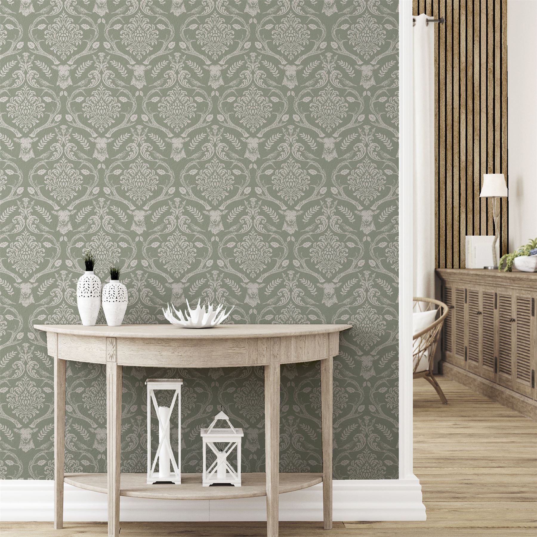 Stag Damask Sage Green