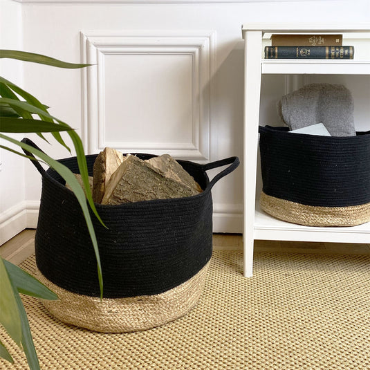 Beddington Cotton/ Jute 45x45x32cm Black Set of 2 Baskets