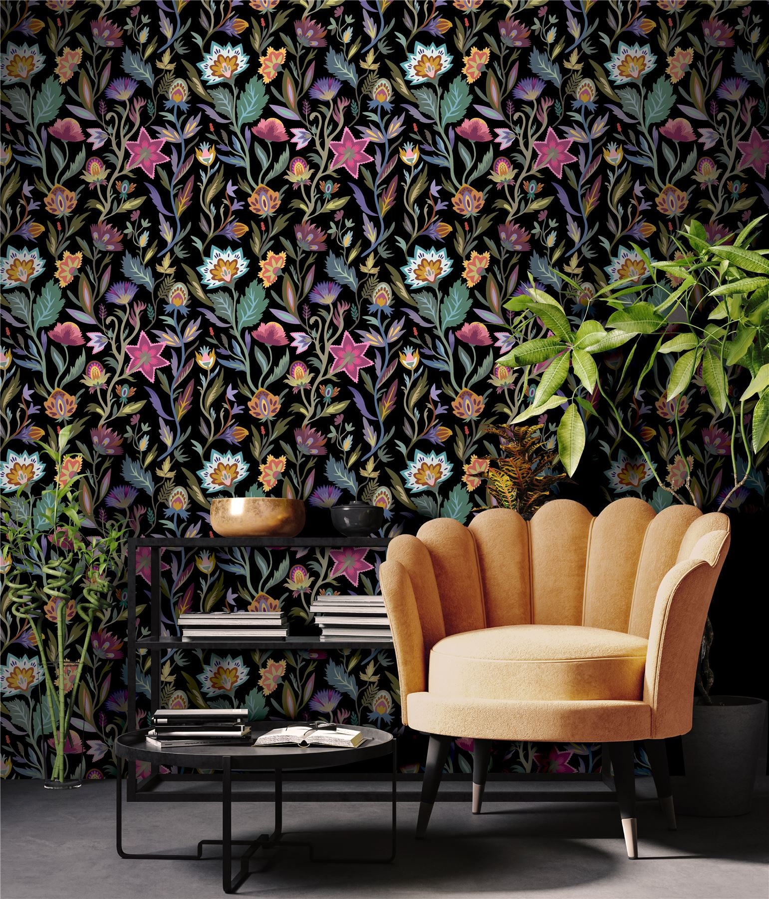 Lush Paradise Black Wallpaper