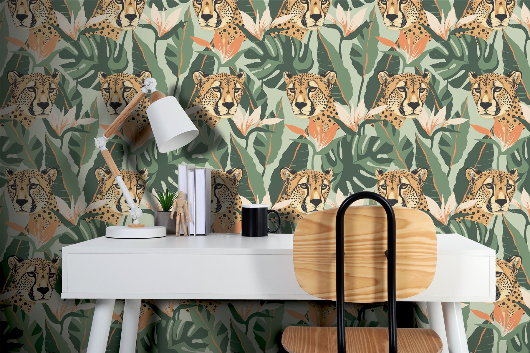 Jungle Leopard Light Green Wallpaper