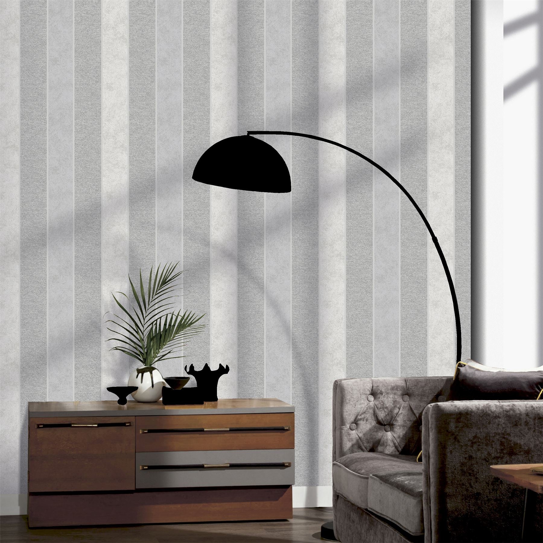 Calico Stripe Grey Wallpaper sw12