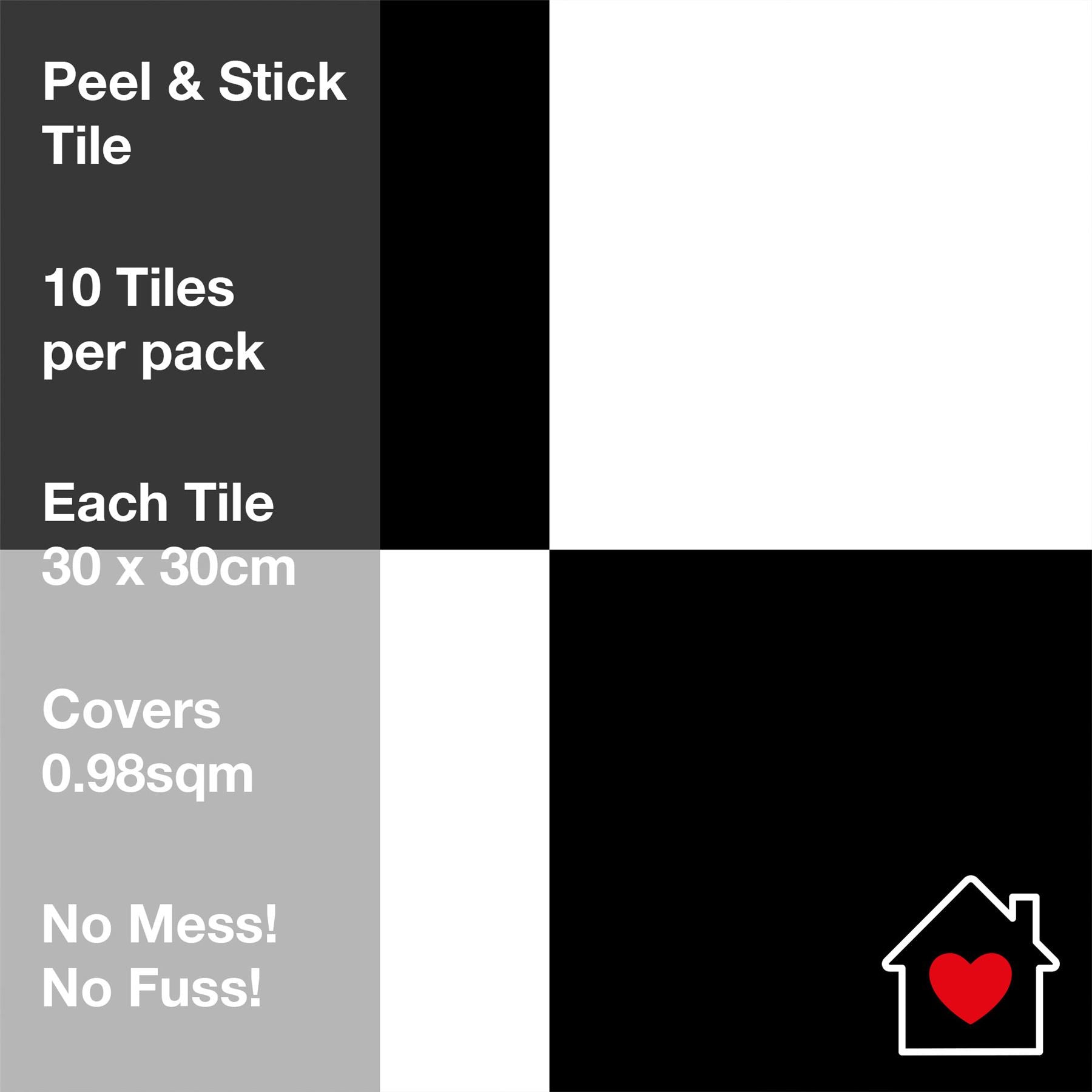Floor Tile Plain 30.5x30.5cm Black & White (10 Tiles Per Pack) - sw6