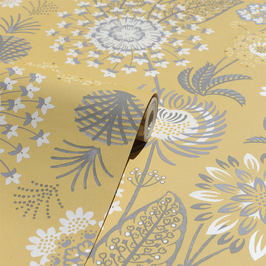 Vintage Bloom Mustard Yellow Wallpaper
