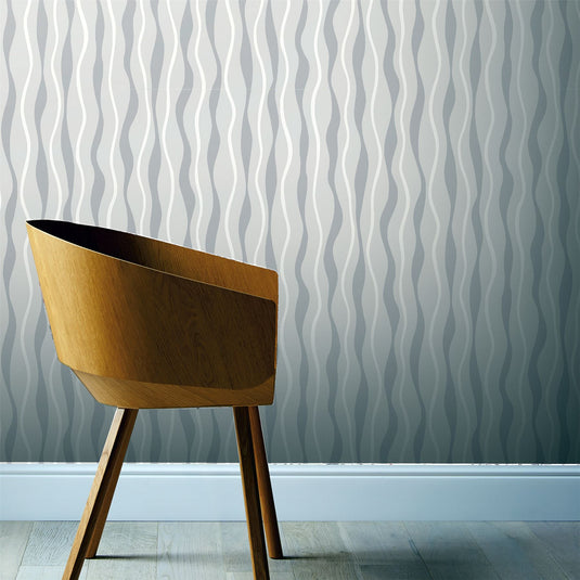 Metallic Wave White/Silver Wallpaper sw12