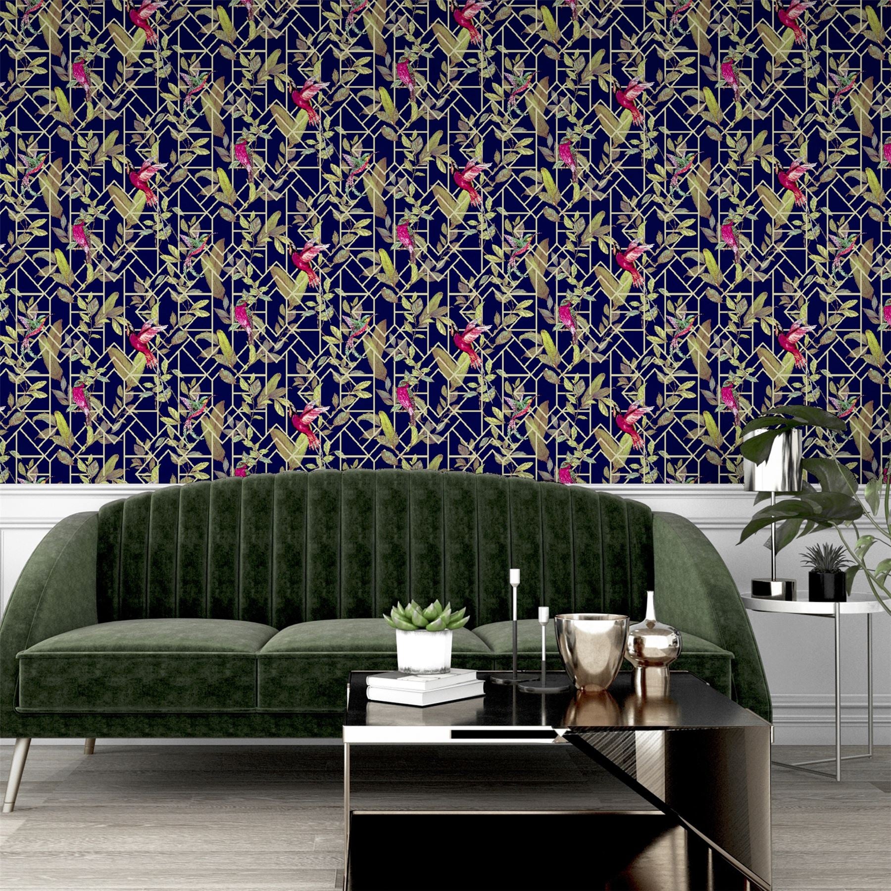 Deco Tropical Navy/Gold Wallpaper sw12
