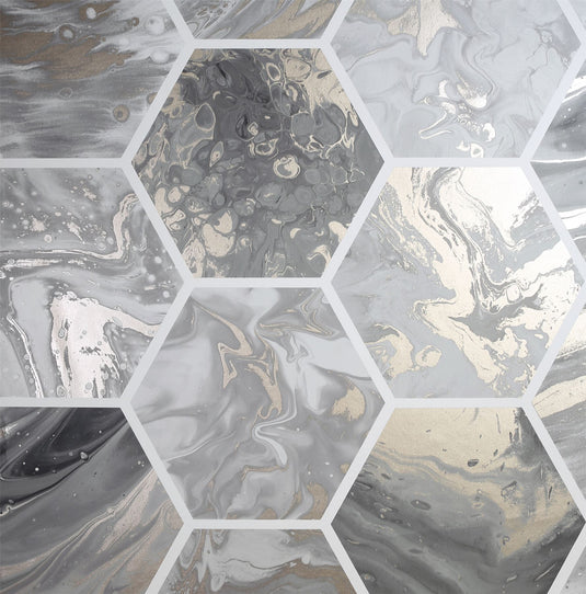 Marbled Hex Charcoal/Rose Gold Wallpaper sw12
