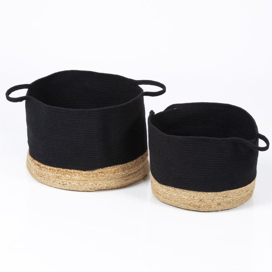 Beddington Cotton/ Jute 45x45x32cm Black Set of 2 Baskets