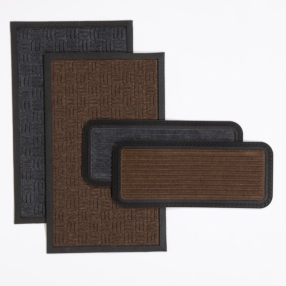 Millbrook Stripe Embossed Backed Polypropylene 25x60cm Grey Doormat