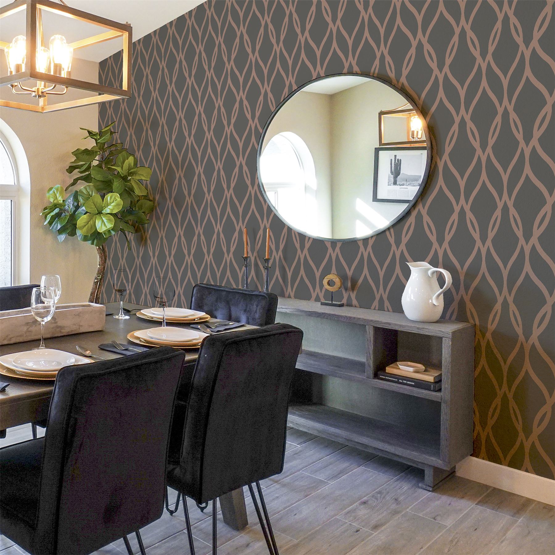 Sequin Trellis Charcoal/Rose Gold Wallpaper