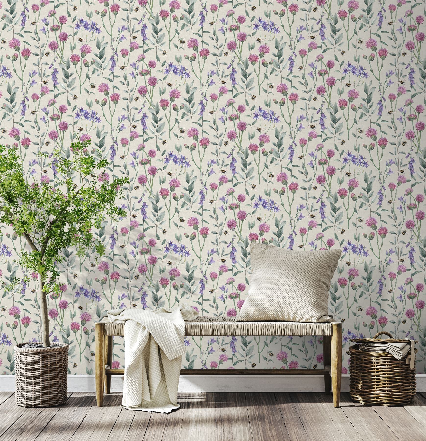 Bumblebee Meadow Neutral Wallpaper