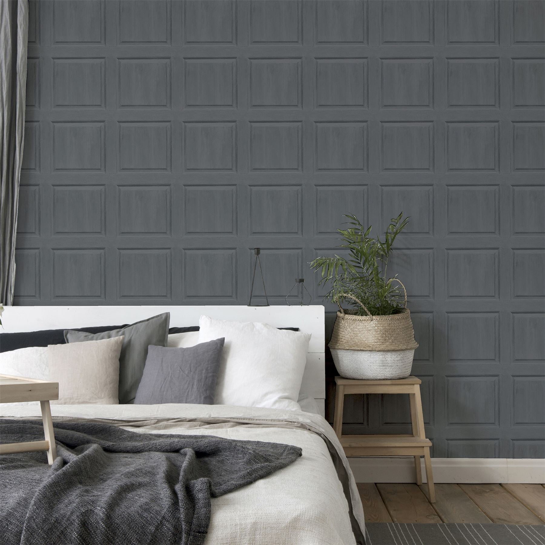 Washed Panel Charcoal Wallpaper