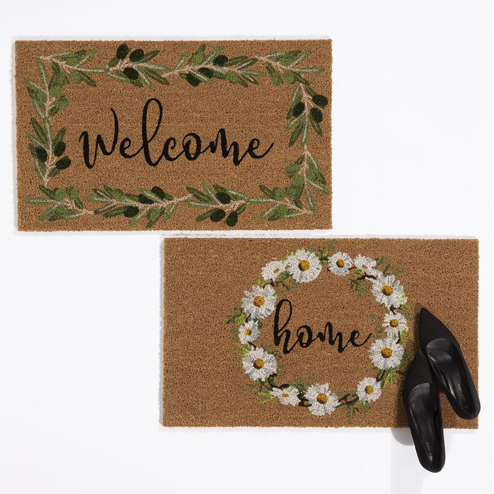 Astley Branch/Welcome Coir 45x75cm Olive Doormat