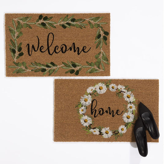 Astley Branch/Welcome Coir 45x75cm Olive Doormat