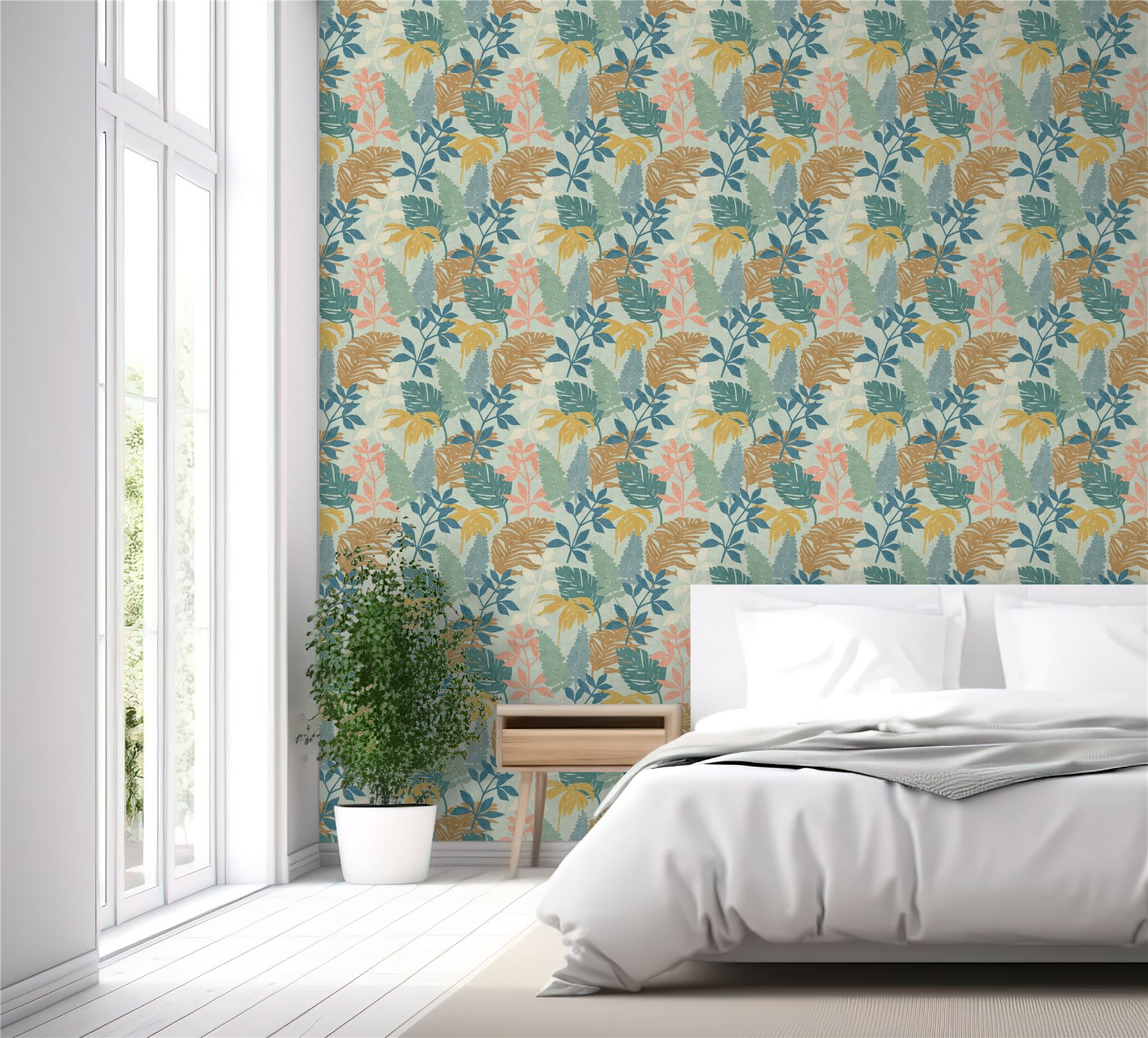 Fun Leaf Blue Multi Wallpaper