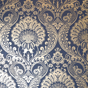 Luxe Damask Navy Gold