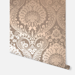 Luxe Damask Chocolate Rose Gold