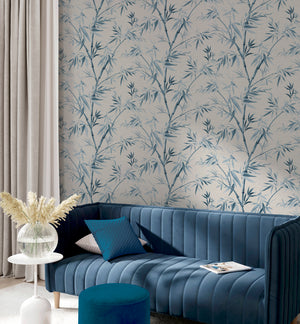 Inky Bamboo Chalky Blue Wallpaper