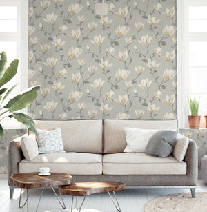 Lily Floral Natural Wallpaper