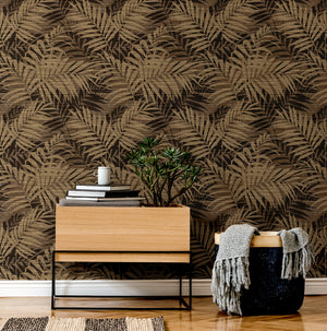 Textured Palm Gold/Chocolate Wallpaper
